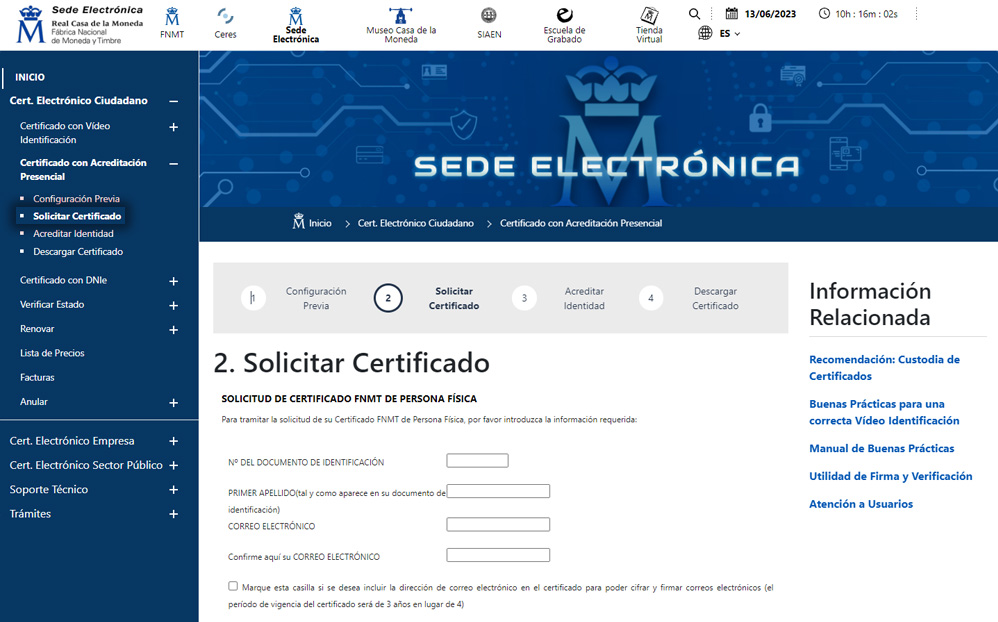 Solicitar certificado electrónico
