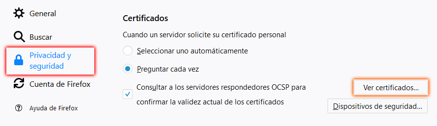 Comprobación certificado en Firefox