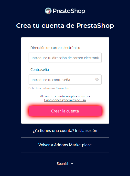 Registro en PrestaShop Marketplace