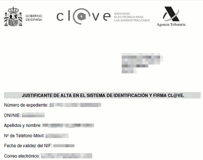 Documentos código activación Cl@ve PIN