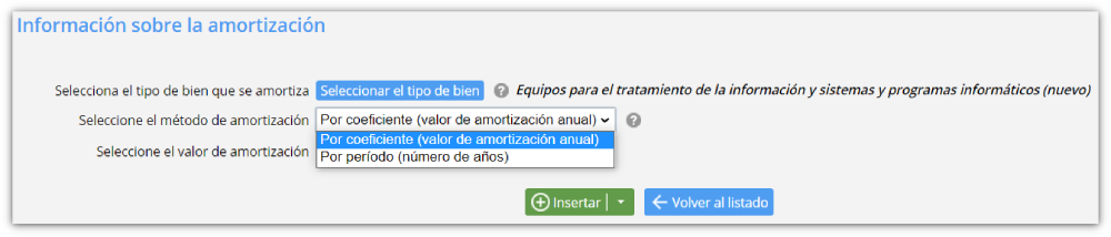 Selecciona el método de amortización