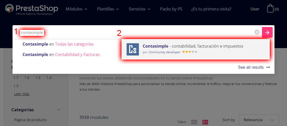 Buscar el módulo en PrestaShop Marketplace