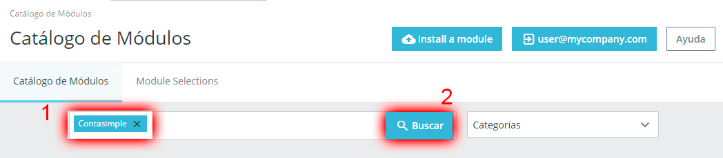 Localizar el módulo Contasimple a través del buscador