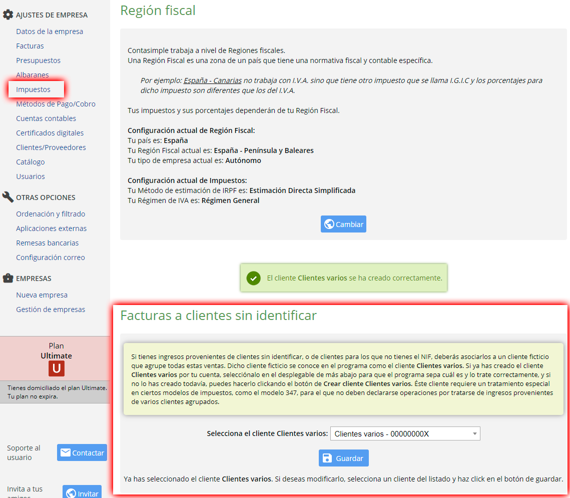 Configurar Clientes varios en Contasimple