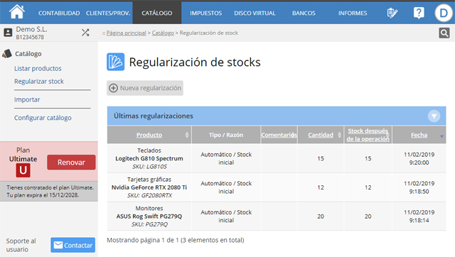 Pantalla regularización