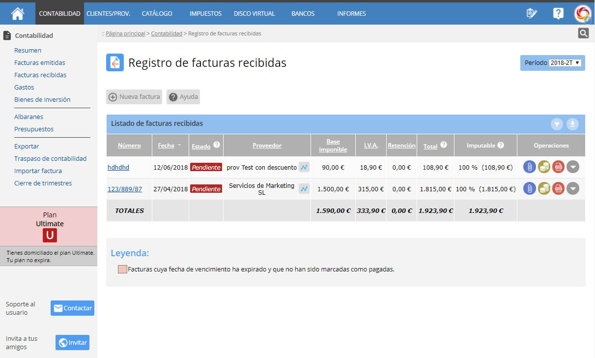 Facturas recibidas autonomo