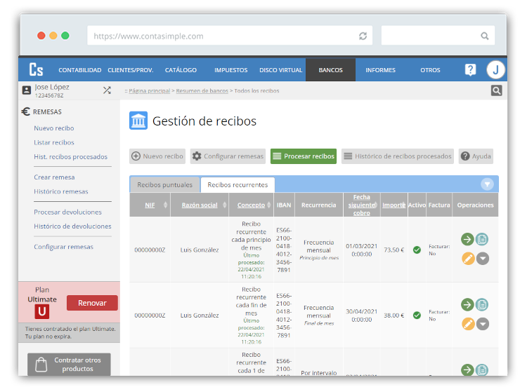Recibos en Contasimple