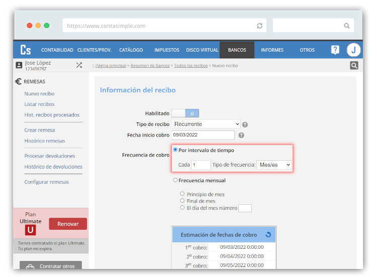 Resumen frecuencia recibo recurrente