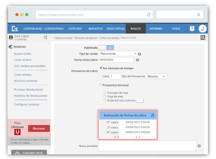 Resumen frecuencia recibo recurrente