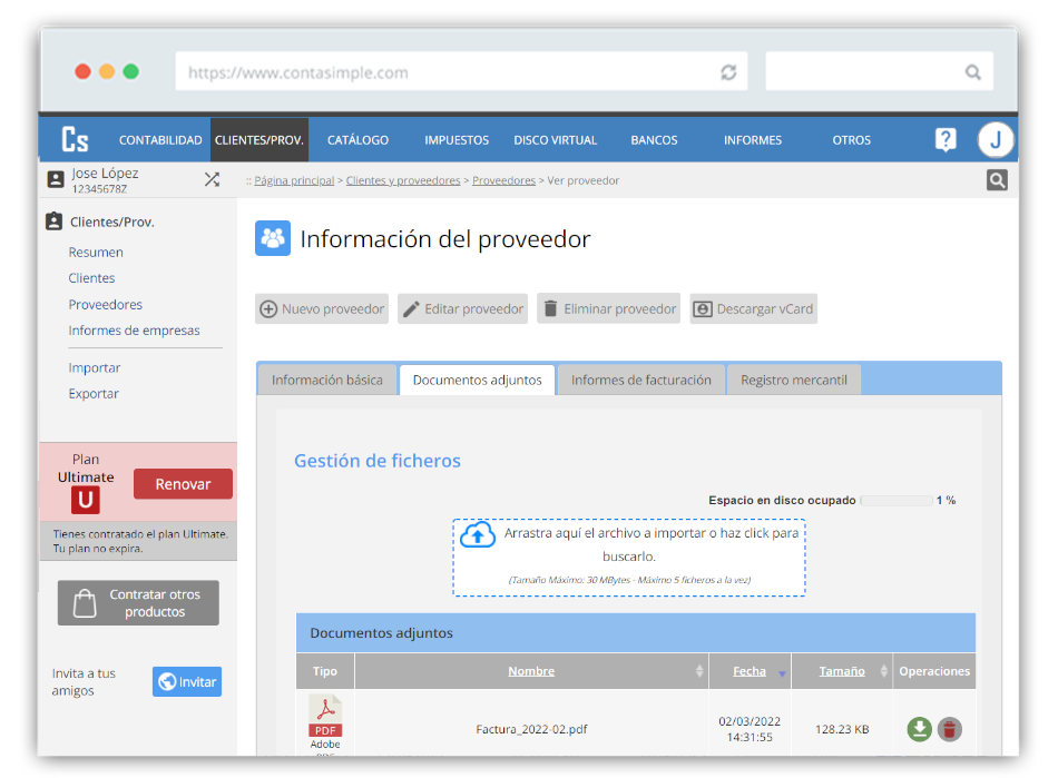 Documentos adjuntos proveedor