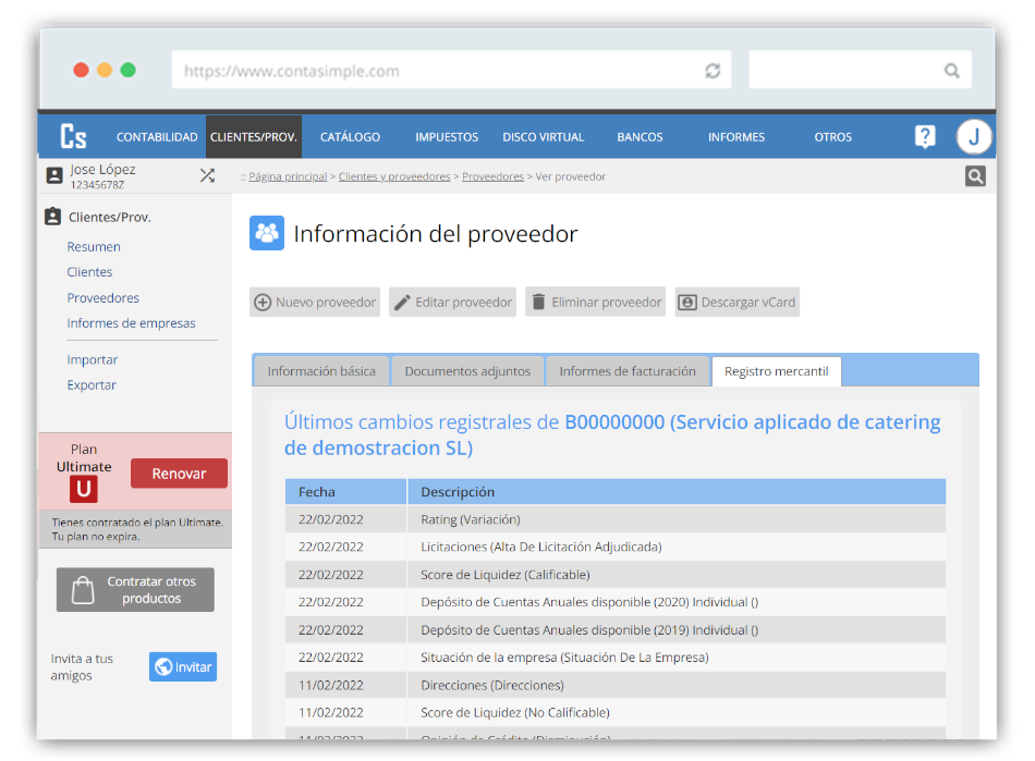 Cambios registrales proveedor