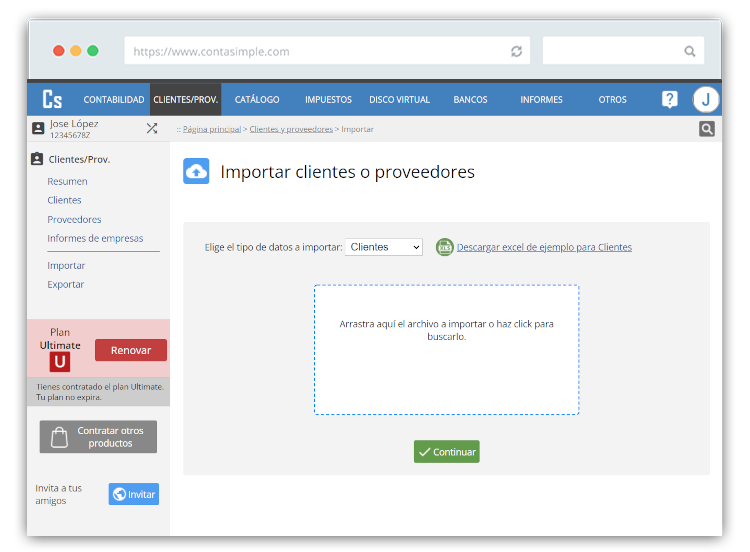 Importa tus clientes y proveedores
