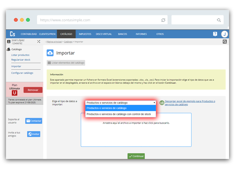 Importar tu catálogo de productos a Contasimple