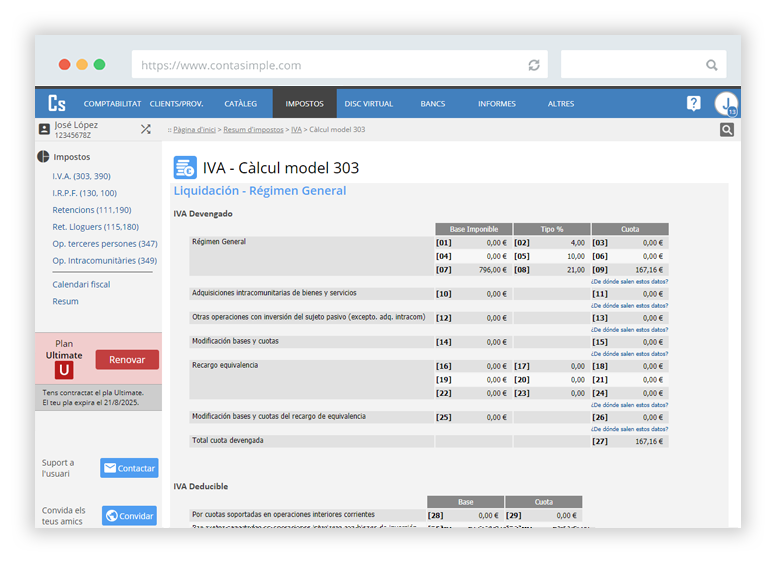 Càlcul i presentació telemàtica de l'IVA model 303 i 390