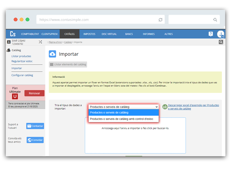 Importar el teu catàleg de productes a Contasimple