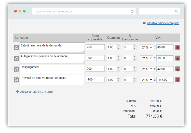 Descomptes factures advocat