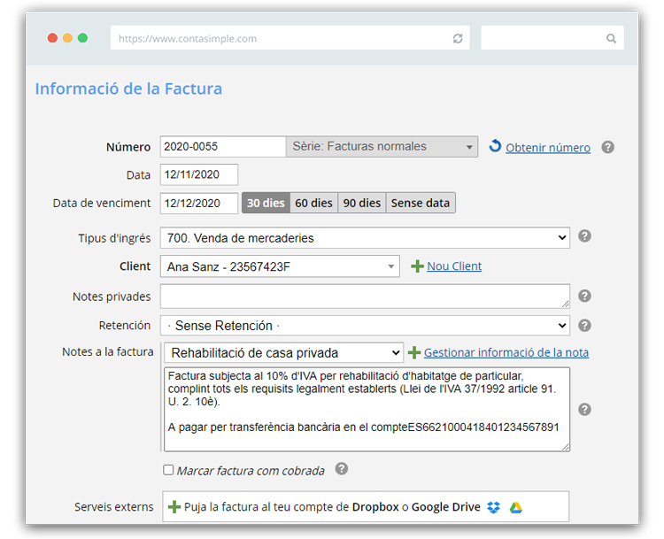 Nota informativa rehabilitació de factura per a fusters, lampistes, electricistes o pintors