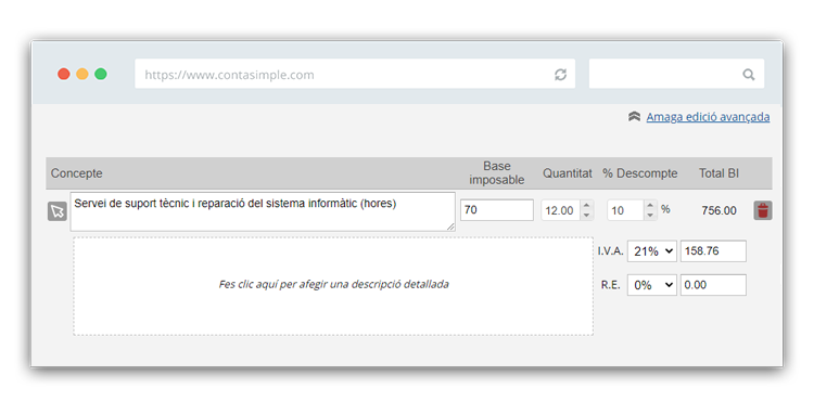 Descripció detallada factura per a informàtics, programadors o dissenyadors