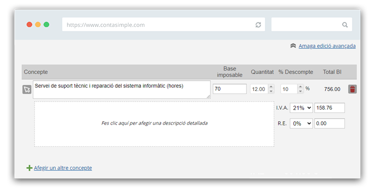 Descompte concepto a factura per a informàtics, programadors o disenyadors