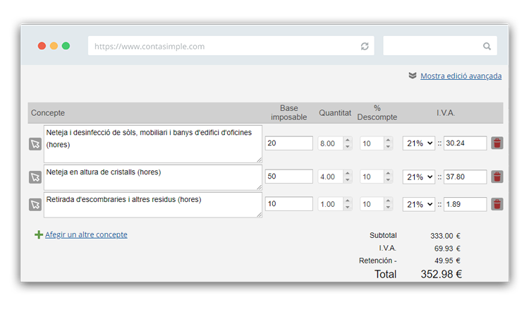 Concepte de descompte en factura