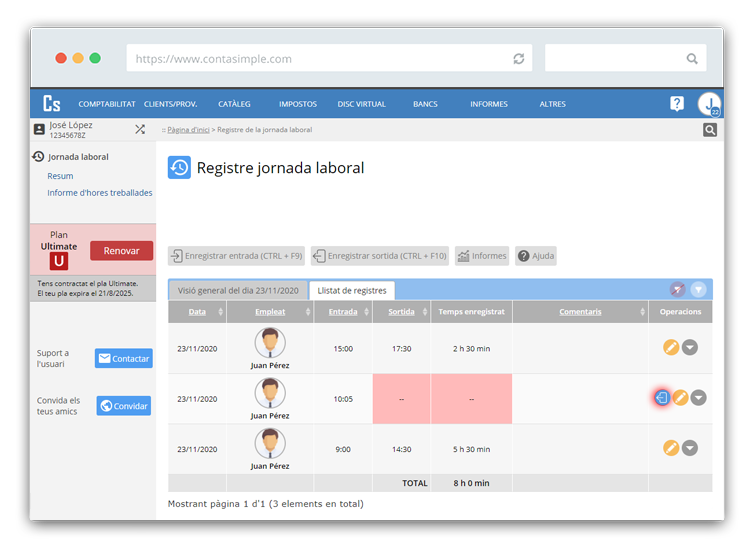 Correcció d'errors al fitxar