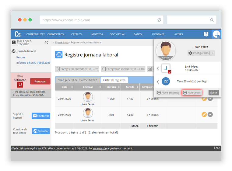 Crear usuari de registre de la jornada laboral