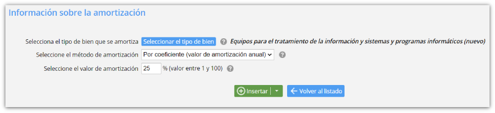 Selecciona el valor de amortización