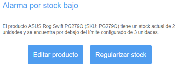 Notificación alarma de stock