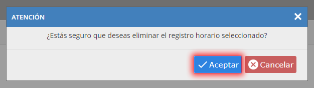 Confirmar eliminación del registro horario