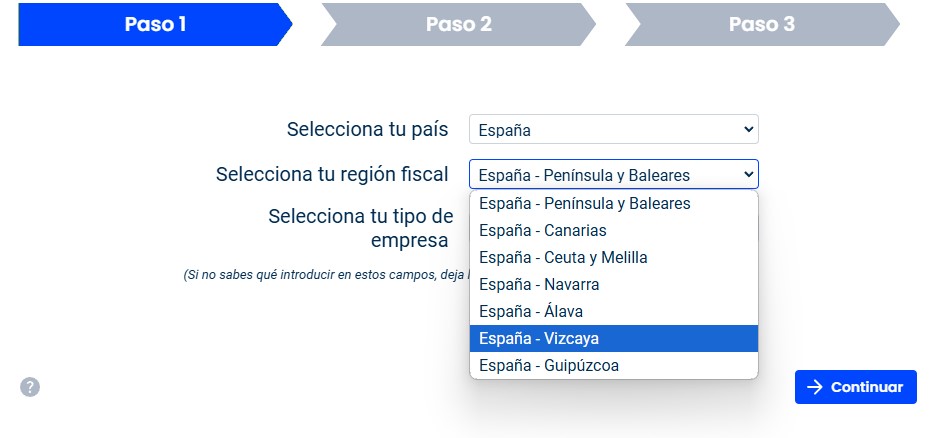 Configura tu región fiscal