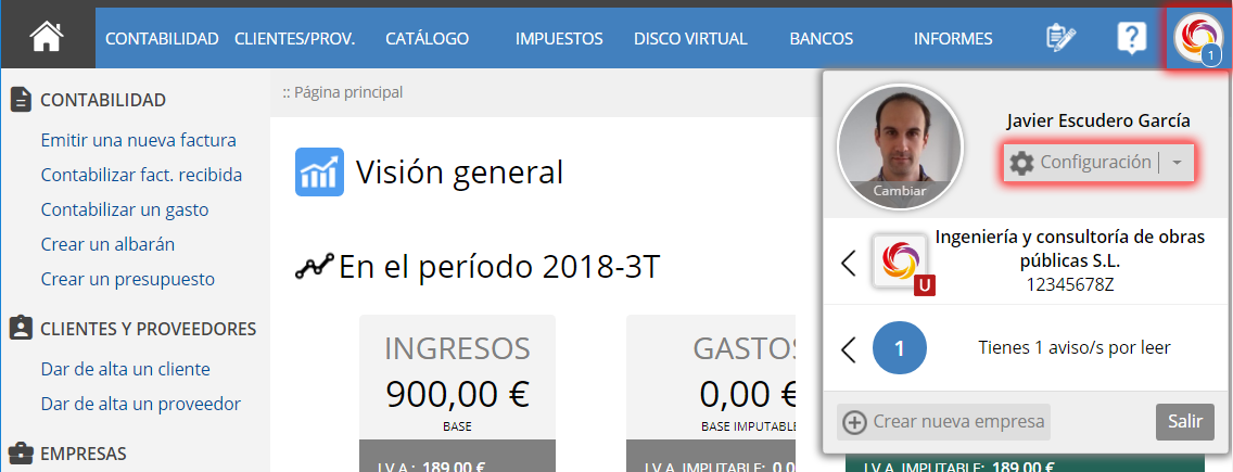 Ubicación del botón configuración