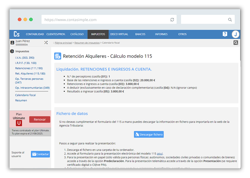 Rellena el modelo 115 de retenciones de alquileres con Contasimple