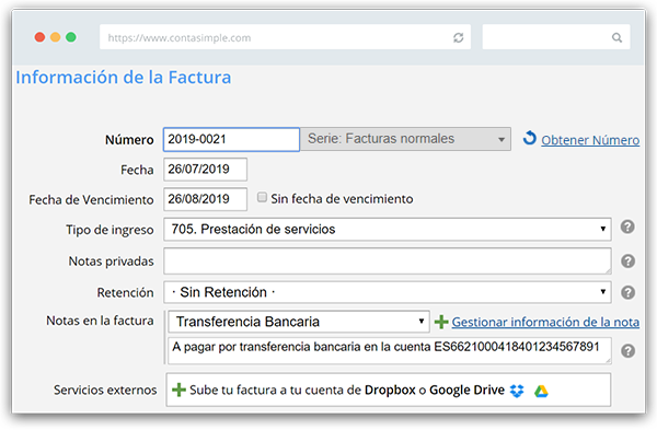 Nota para factura de abogado