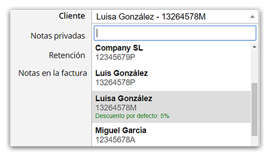 Descuento en factura de cliente alquiler local