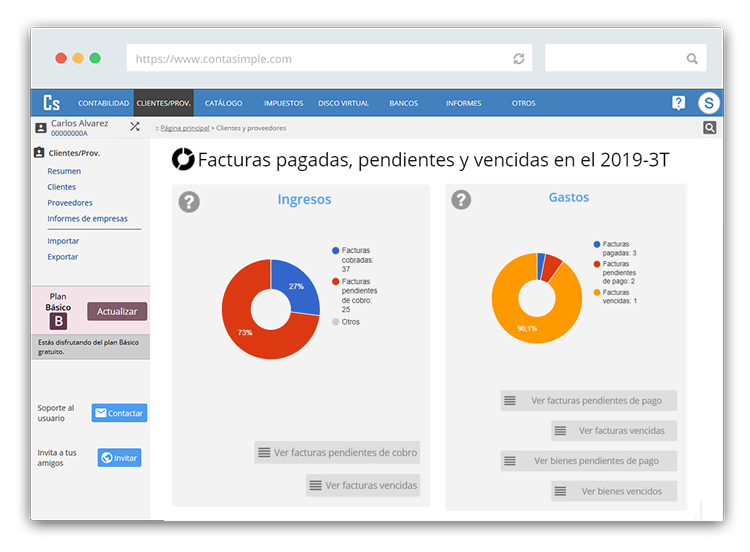 Facturas pagadas, pendientes y vencidas