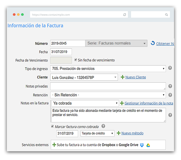 Nota informativa factura de taller mecánico