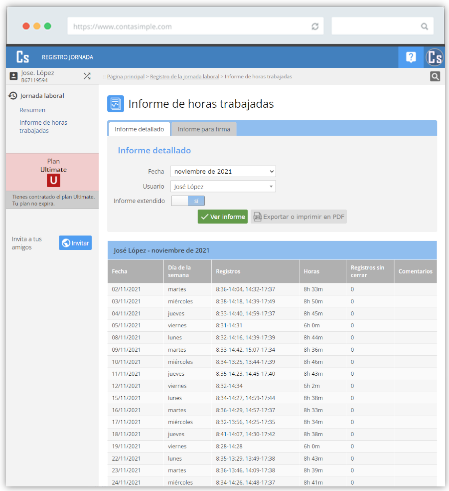 Informe de control horario