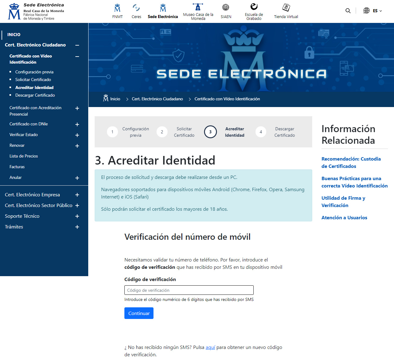 Código verificacion SMS