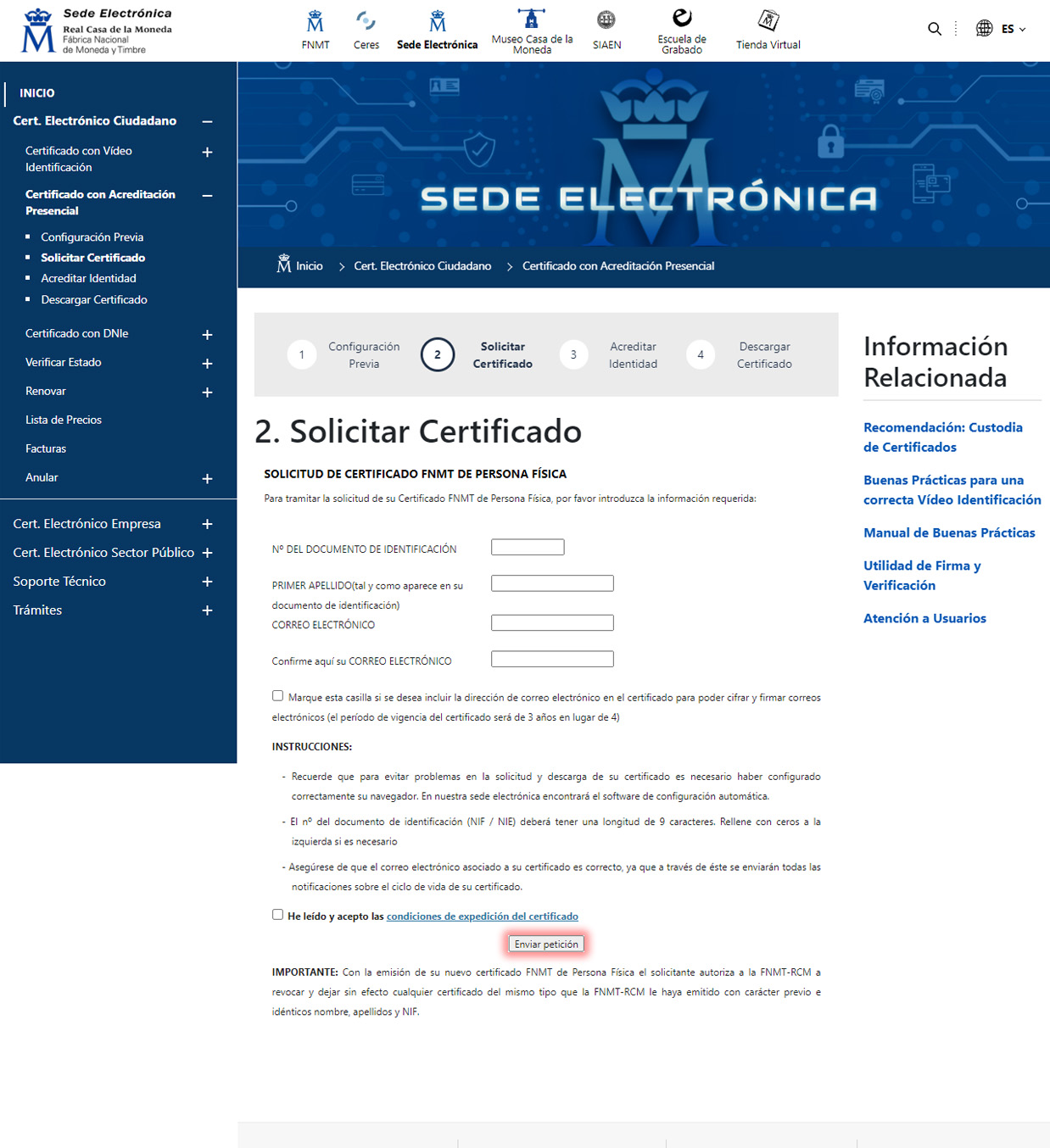 Solicitar certificado electrónico