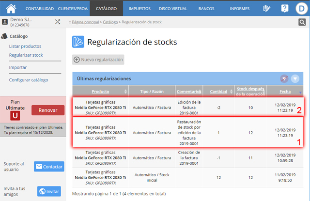 Regularización edición factura