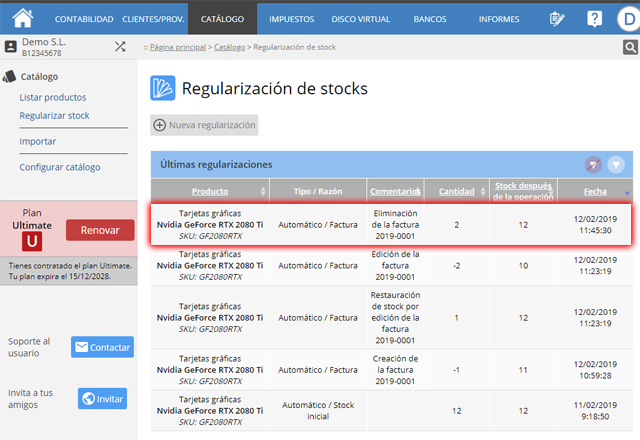 Regularización eliminación factura