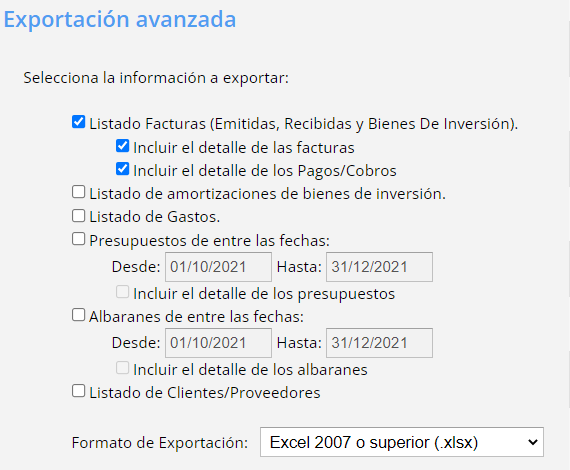 Exportción de facturas desde Contasimple