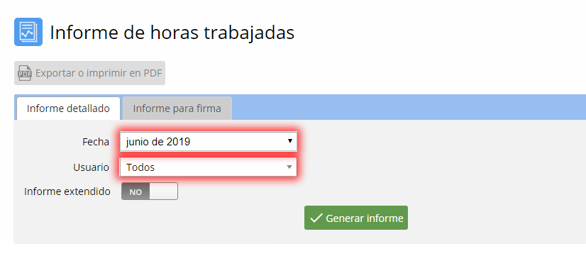 Generar informe para determinados empleados y fechas