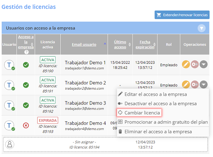 Cambiar licencia