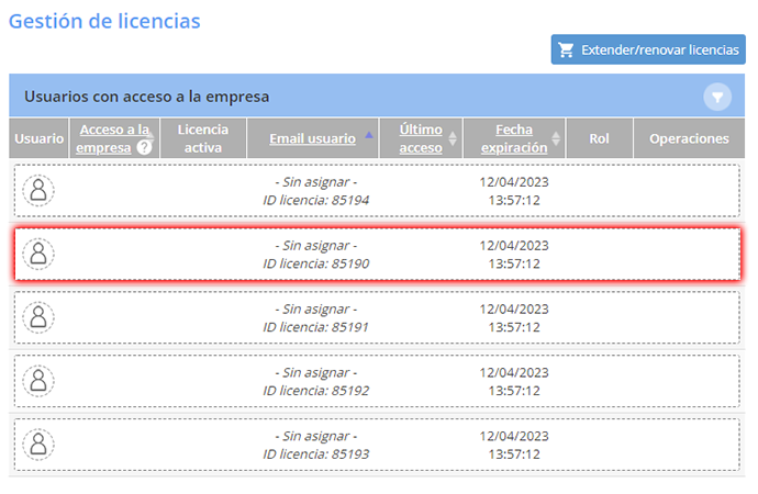 Selección de licencia