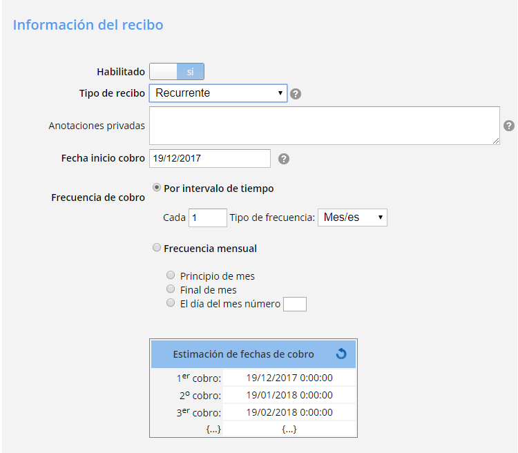 Nuevo recibo bancario recurrente