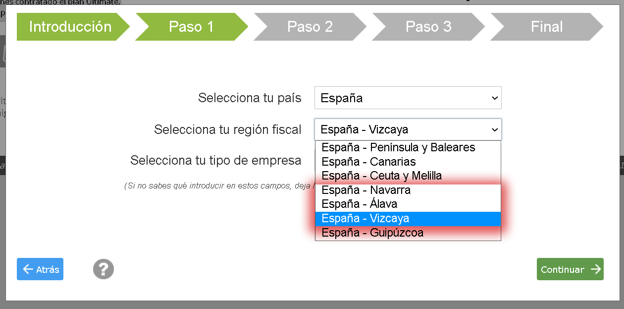 Configura tu región fiscal