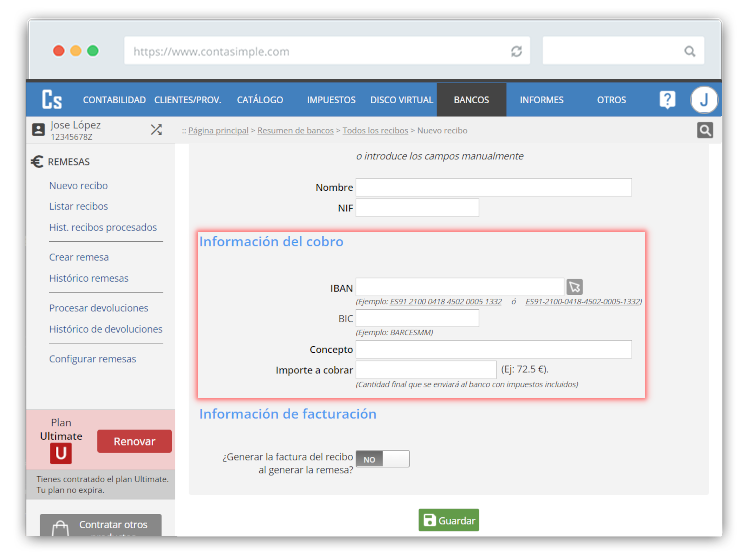 Información del cobro del recibo