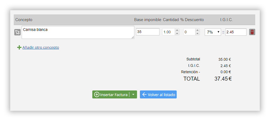 Ejemplo impuesto de Canarias en factura 