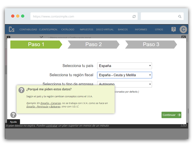 Configurar empresa de Ceuta o Melilla en Contasimple